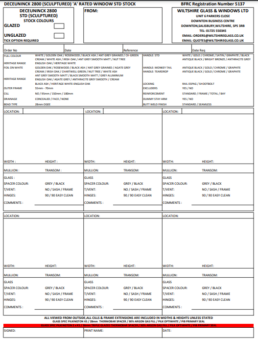 Window Order Form Example Downloads Archive - Wiltshire Glass